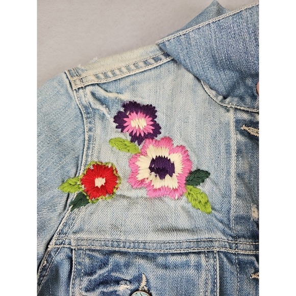 Zara TRF 100% Denim Jacket Women's Medium Blue Floral Embroidered - Picture 3 of 12